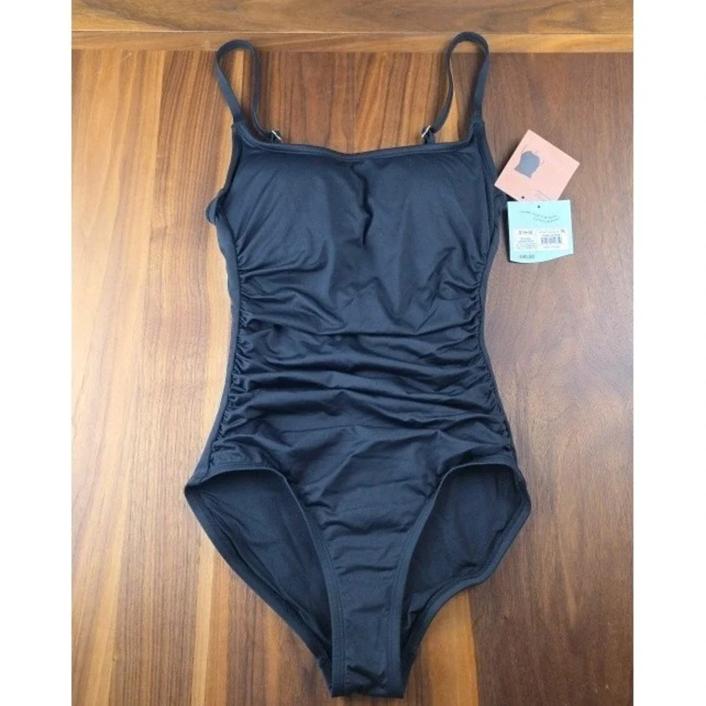 Shade.& Shore Tummy Control Black One Piece Swimsuit Size SM (312)